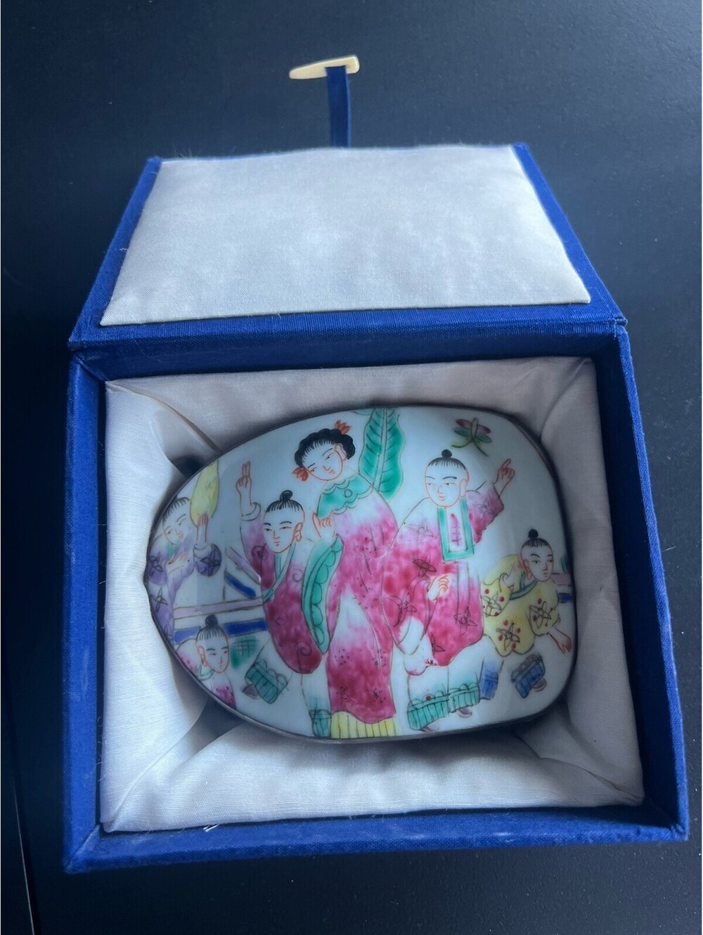 Antique Chinese Shard Box Porcelain Lid Silver Plated Copper Jewelry Box Rare